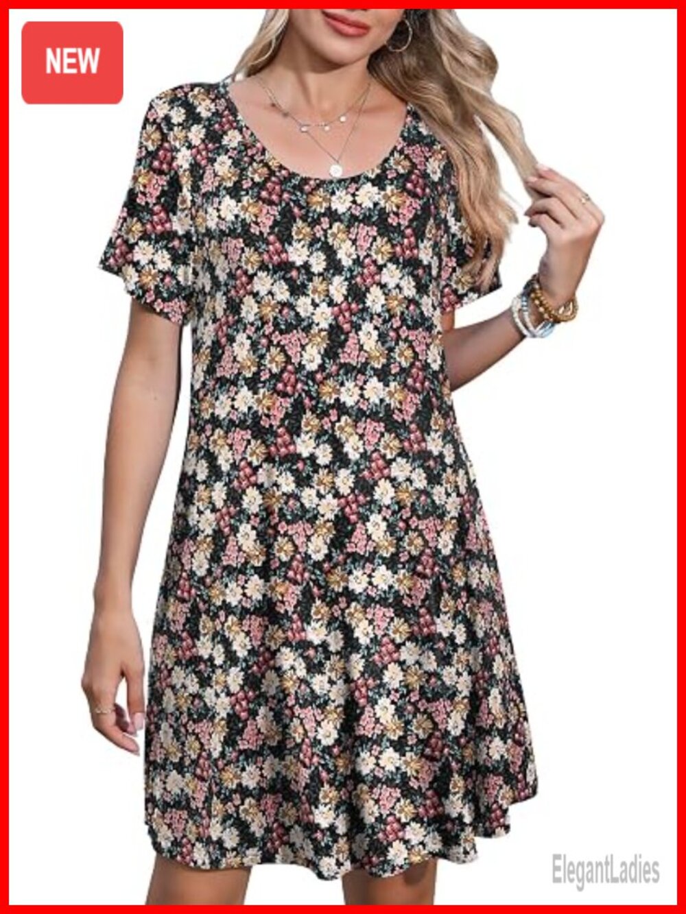 Plus Size Flowy Swing Dress with Pockets Short Sleeve